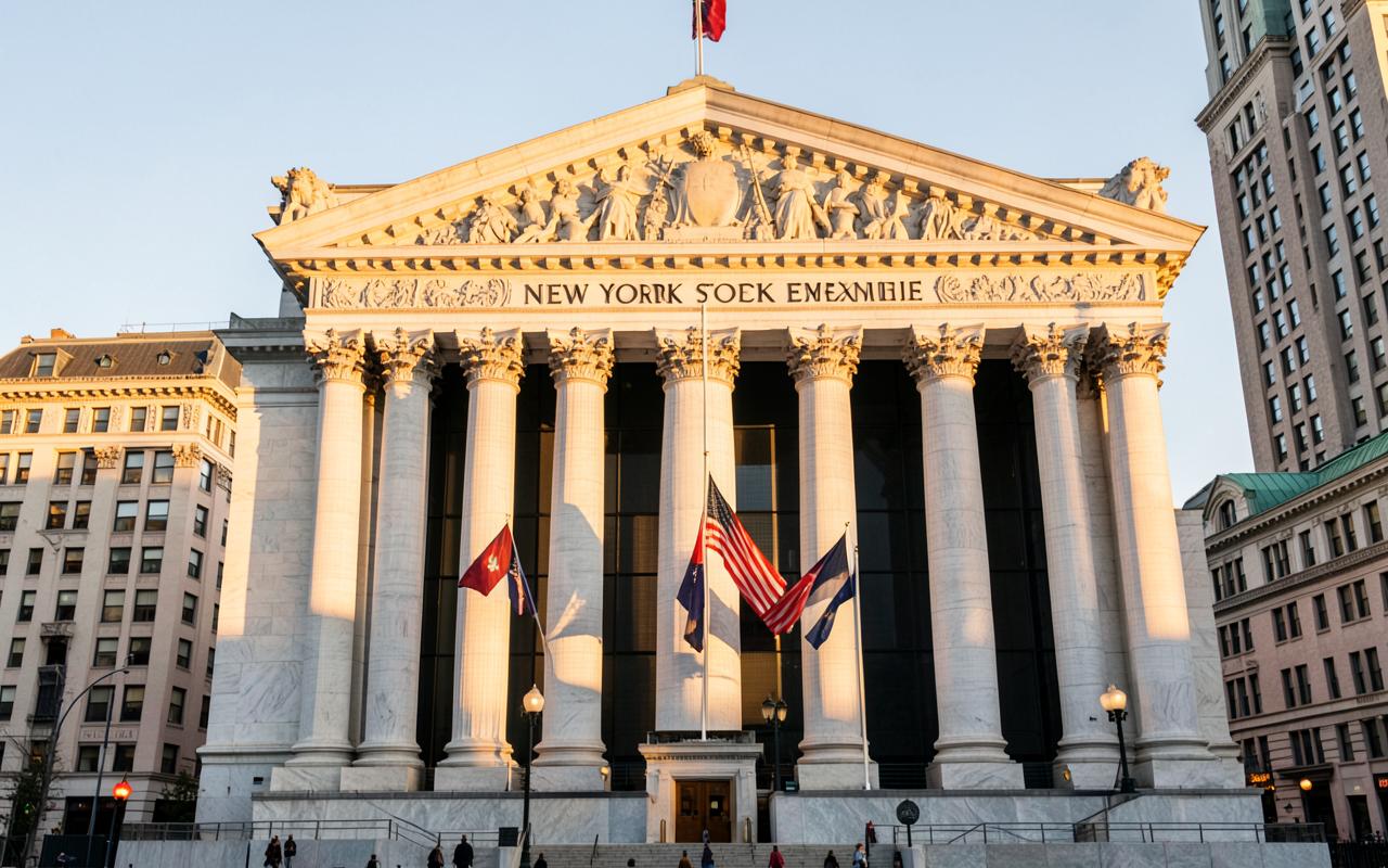 New York Stock Exchange building at golden hour